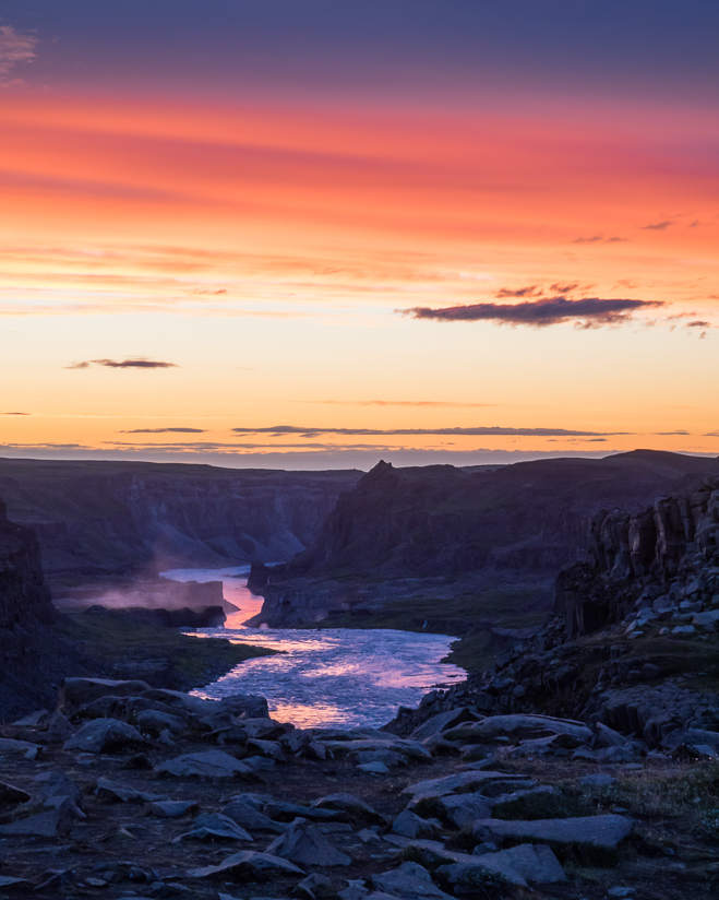 Sunset downstream from Dettifoss, Jökulsárgljúfur National Park, North East Region